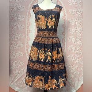 Vintage 70s Storybook Toile Dress – Navy & Pumpkin